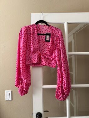Signature8 Hot Pink Printed Cropped Blouse